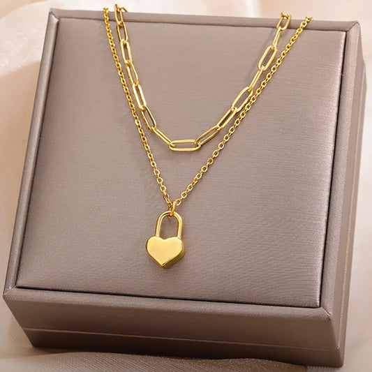 Heart Lock Layered Necklace Set™