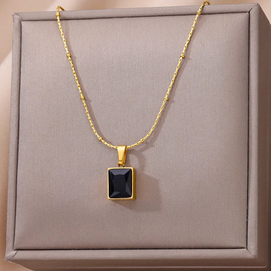 Black Stone Rectangle Pendant Necklace™