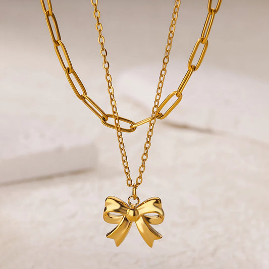 Bow Charm Layered Necklace Set™