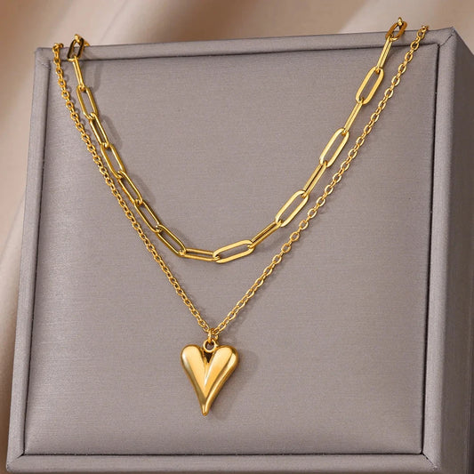 Layered Heart Chain Necklace Set™